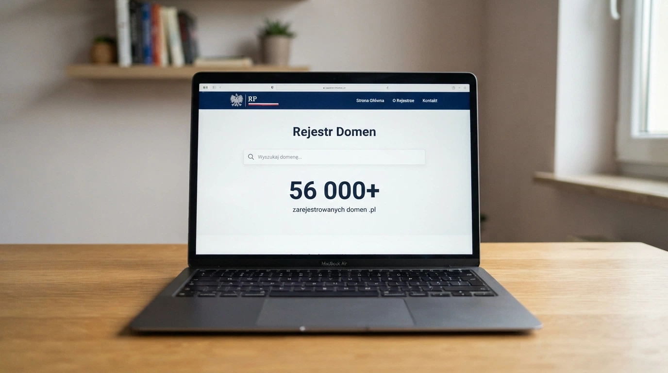 Strona internetowa Rejestru Domen hazard.mf.gov.pl z widocznym polem wyszukiwania i licznikiem wpisów przekraczającym 56 000
