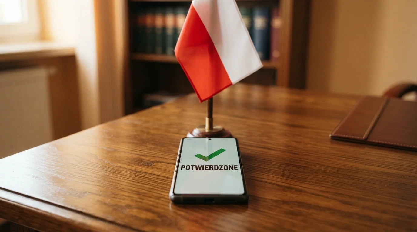Logo Total Casino na tle polskiej flagi i symbolu Ministerstwa Finansów