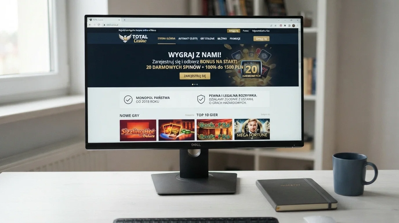 Strona główna Total Casino z logo Totalizatora Sportowego i informacją o monopolu państwa — jedyne legalne kasyno online w Polsce