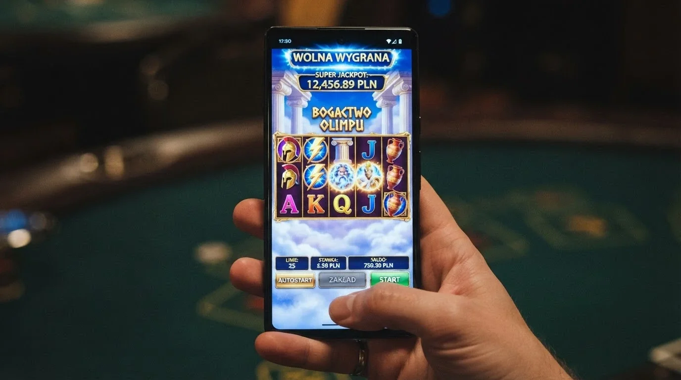 Ekran slotu Age of the Gods — progresywny jackpot, symbole mitologiczne i bębny 5x3 na tle kasyna