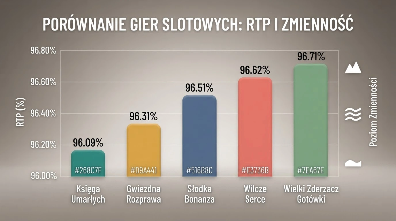 Zestawienie parametrów RTP i zmienności kilku popularnych automatów w formie graficznego porównania
